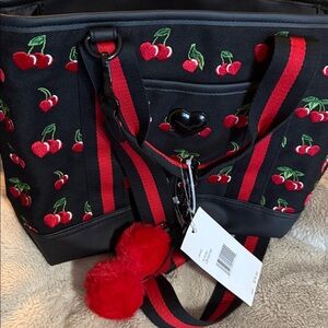 Betsey Johnson Canvas Embroidered Cherries Tote NWT